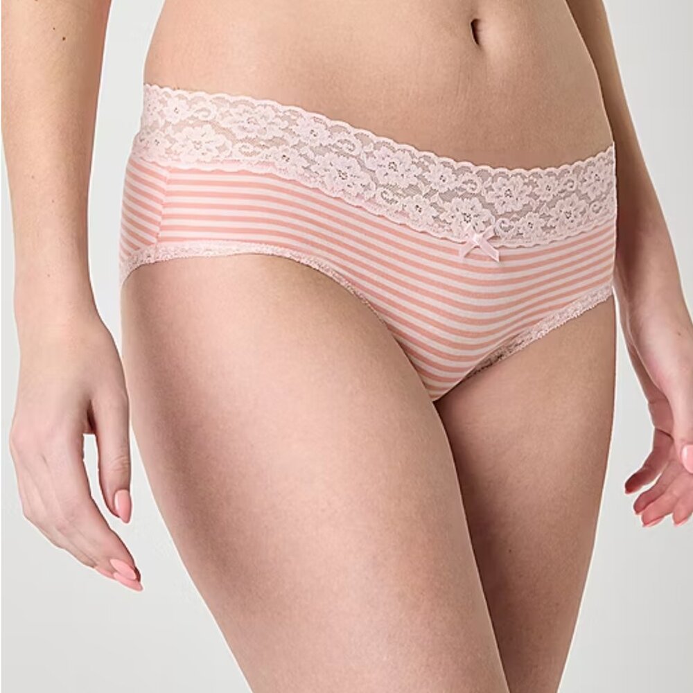 Arizona Body Hipster Panties With Lace Coral Even Stripe Sz.L